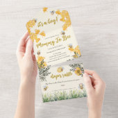 男の子のママにかわいい水の色ボホベイビーシャワー オールインワン招待状 (貼ってはがせる)