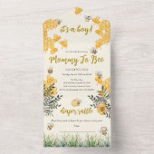 男の子のママにかわいい水の色ボホベイビーシャワー オールインワン招待状 (内側)