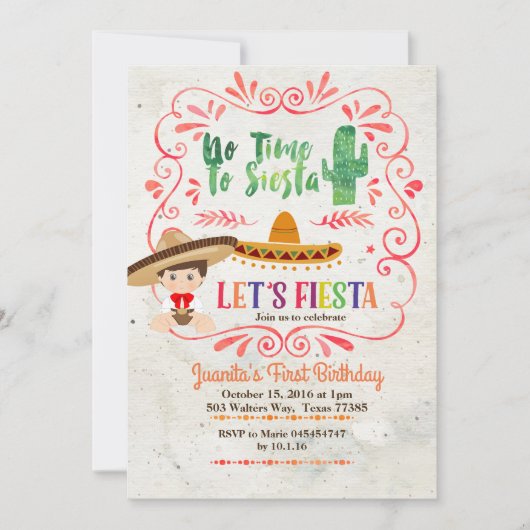 男の子のメキシコフェスタの第1誕生日の招待状 招待状 (正面)