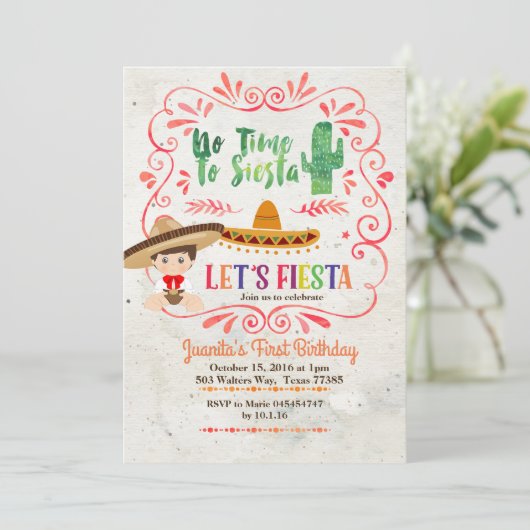 男の子のメキシコフェスタの第1誕生日の招待状 招待状 (スタンド正面)