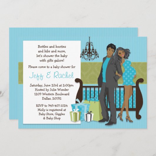男の子のモダンカップルベビーシャワー招待状 招待状 (正面/裏面)