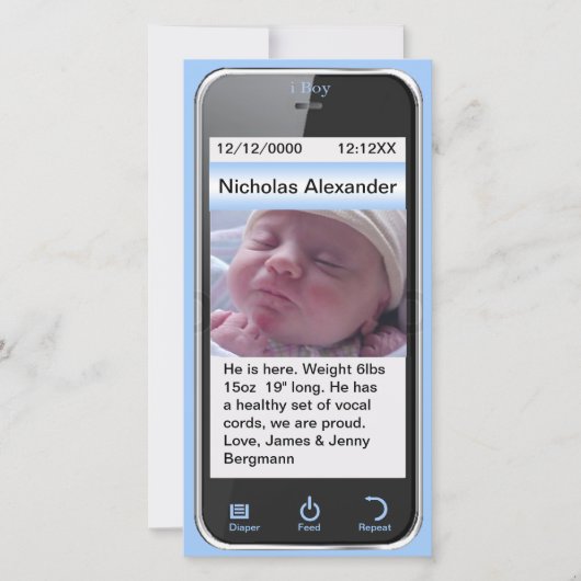 男の子のモダン誕生 案内状 (正面)