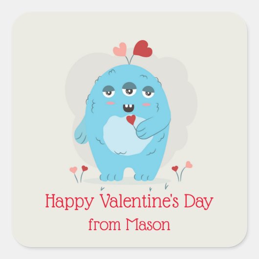 男の子のモンスターのための教室バレンタインデーのシール スクエアシール (正面)