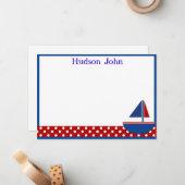 男の子のヨットの文房具はまたはノート感謝していしています ノートカード (正面/裏面インサイチュ)