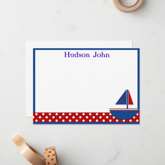 男の子のヨットの文房具はまたはノート感謝していしています ノートカード (正面/裏面インサイチュ)