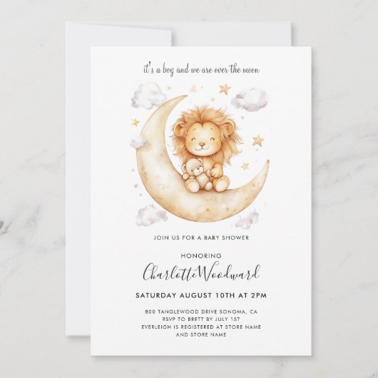 男の子のライオンの赤ちゃんお祝いパーティー 招待状 (正面)