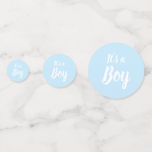 男の子のライトブルーの赤ちゃんシャワー性別が明らかになる コンフェッティ (正面)