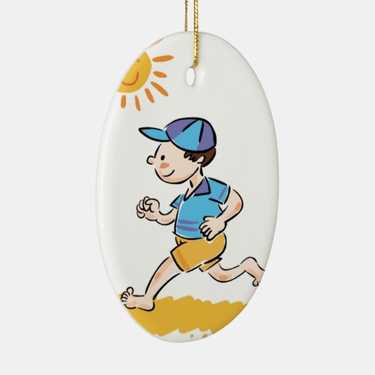 男の子のランニング間はだしで セラミックオーナメント (右)