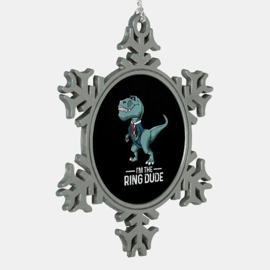 男の子のリングや輪ベアラーTレックス恐竜の結婚式パーティギフト スノーフレークピューターオーナメント (左)