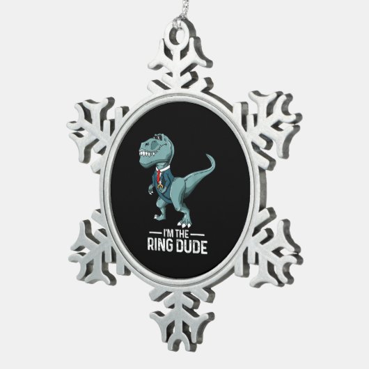 男の子のリングや輪ベアラーTレックス恐竜の結婚式パーティギフト スノーフレークピューターオーナメント (右)
