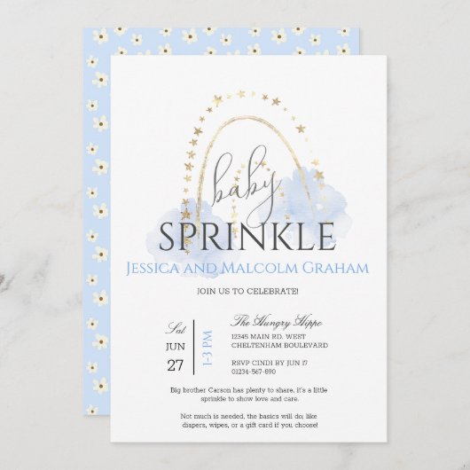 男の子のレインボーベイビーシャワー 招待状 (正面/裏面)