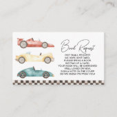 男の子のレトロレースカーベビーシャワーブックリクエスト エンクロージャーカード (正面)