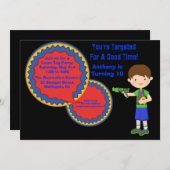 男の子のレーザーラベル誕生日パーティーの招待 招待状 (正面/裏面)