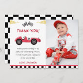 男の子のレーシングカーバースデーパーティー感謝カード 招待状 (正面/裏面)