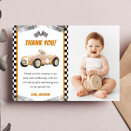 男の子のレーシングカーバースデーパーティー感謝カード 招待状