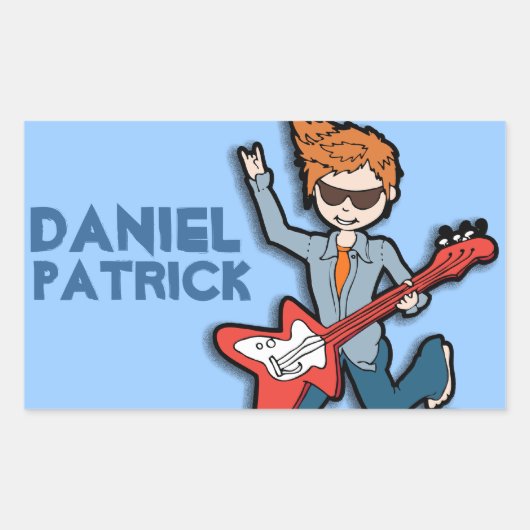 男の子のロックスター名の青いidラベルのシール 長方形シール (正面)