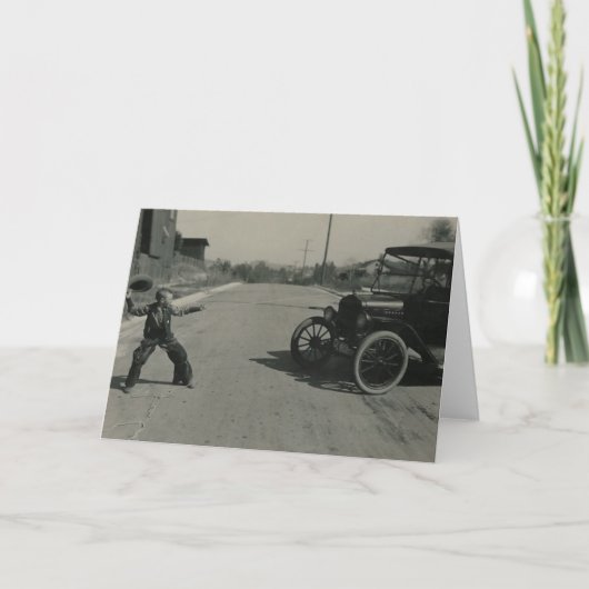 男の子のロープ付きの車のカード カード (正面)