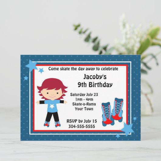 男の子のローラースケートで滑るの誕生会 招待状 (スタンド正面)