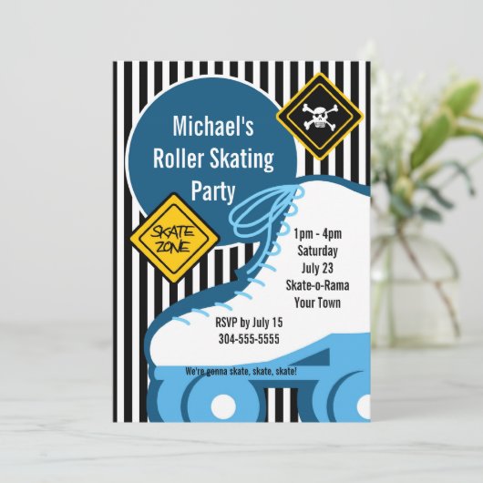 男の子のローラースケートで滑るの誕生会 招待状 (スタンド正面)