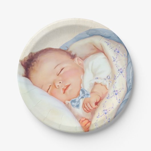 男の子のヴィンテージベビーシャワー ペーパープレート (正面)