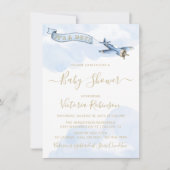 男の子のヴィンテージ飛行機ベビーシャワー 招待状 (正面)