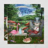 男の子の一口は及び帽子屋のお茶会のベビーシャワーを見ます 招待状 (正面/裏面)