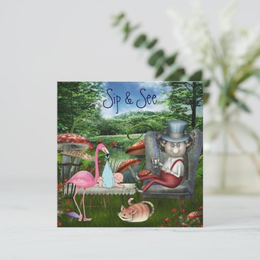 男の子の一口は及び帽子屋のお茶会のベビーシャワーを見ます 招待状 (スタンド正面)