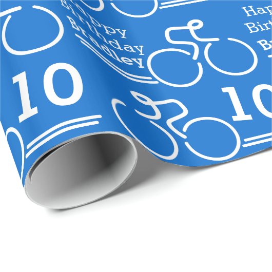 男の子の一流の年齢のサイクリストの青の第10誕生日の覆い ラッピングペーパー (ロールコーナー)