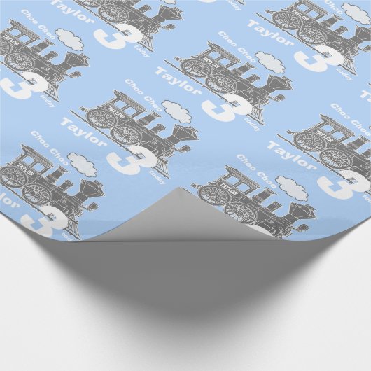 男の子の一流の年齢の列車の気違いのブルーグレーの誕生日 ラッピングペーパー (角)