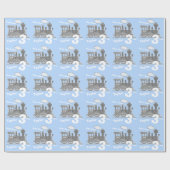 男の子の一流の年齢の列車の気違いのブルーグレーの誕生日 ラッピングペーパー (フラット)