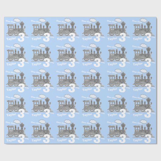 男の子の一流の年齢の列車の気違いのブルーグレーの誕生日 ラッピングペーパー (フラット)