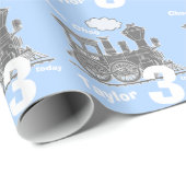 男の子の一流の年齢の列車の気違いのブルーグレーの誕生日 ラッピングペーパー (ロールコーナー)