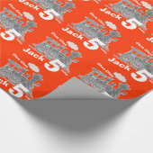 男の子の一流の年齢の列車の気違いの赤いオレンジ灰色の誕生日 ラッピングペーパー (角)