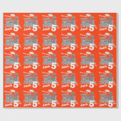 男の子の一流の年齢の列車の気違いの赤いオレンジ灰色の誕生日 ラッピングペーパー (フラット)