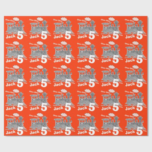 男の子の一流の年齢の列車の気違いの赤いオレンジ灰色の誕生日 ラッピングペーパー (フラット)