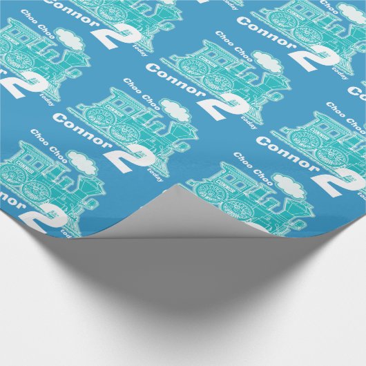 男の子の一流の年齢の列車の気違いの赤い灰色の第2誕生日 ラッピングペーパー (角)