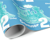 男の子の一流の年齢の列車の気違いの赤い灰色の第2誕生日 ラッピングペーパー (ロールコーナー)