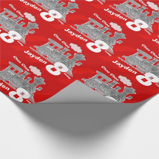 男の子の一流の年齢の列車の気違いの赤い灰色の誕生日 ラッピングペーパー (角)