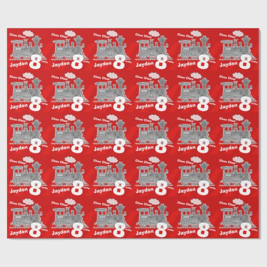 男の子の一流の年齢の列車の気違いの赤い灰色の誕生日 ラッピングペーパー (フラット)