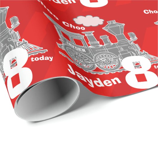 男の子の一流の年齢の列車の気違いの赤い灰色の誕生日 ラッピングペーパー (ロールコーナー)