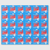 男の子の一流の年齢の列車の気違いの赤く青い誕生日 ラッピングペーパー (フラット)