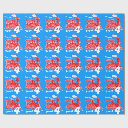 男の子の一流の年齢の列車の気違いの赤く青い誕生日 ラッピングペーパー (フラット)