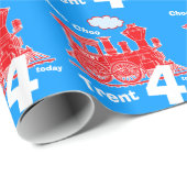 男の子の一流の年齢の列車の気違いの赤く青い誕生日 ラッピングペーパー (ロールコーナー)