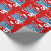 男の子の一流の年齢の列車の気違いの赤く青い誕生日 ラッピングペーパー (角)