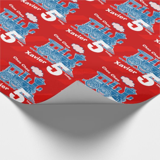 男の子の一流の年齢の列車の気違いの赤く青い誕生日 ラッピングペーパー (角)