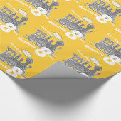 男の子の一流の年齢の列車の気違いの黄色の灰色の誕生日 ラッピングペーパー (角)