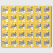 男の子の一流の年齢の列車の気違いの黄色の灰色の誕生日 ラッピングペーパー (フラット)