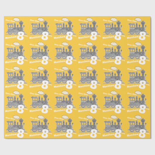 男の子の一流の年齢の列車の気違いの黄色の灰色の誕生日 ラッピングペーパー (フラット)