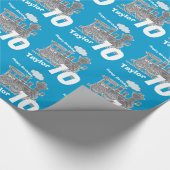 男の子の一流の年齢10の列車の気違いのブルーグレーの誕生日 ラッピングペーパー (角)