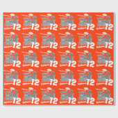 男の子の一流の年齢12の列車の気違いの赤い灰色の誕生日 ラッピングペーパー (フラット)